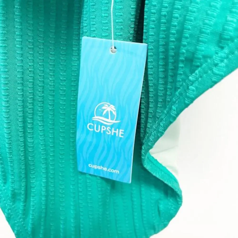 Cupshe Women's‎ Green Ribbed Green Cross Back One Piece Swimsuit Size Medium